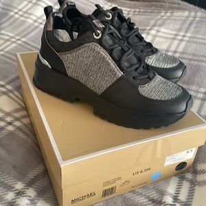 New Michael kors cosmo trainer glitter chain mesh sneakers black silver